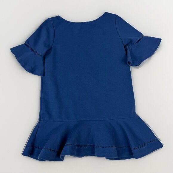 Polo Ralph Lauren Girls 4T Blue Flutter Sleeve Peplum Top Cotton Blend Logo - Picture 6 of 9